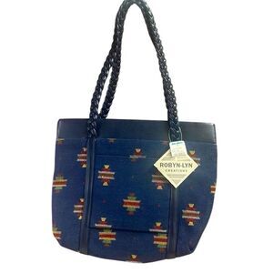 Robert-Lyn Creations Tapestry Handbag, Blue with Southwestern Design, NWT